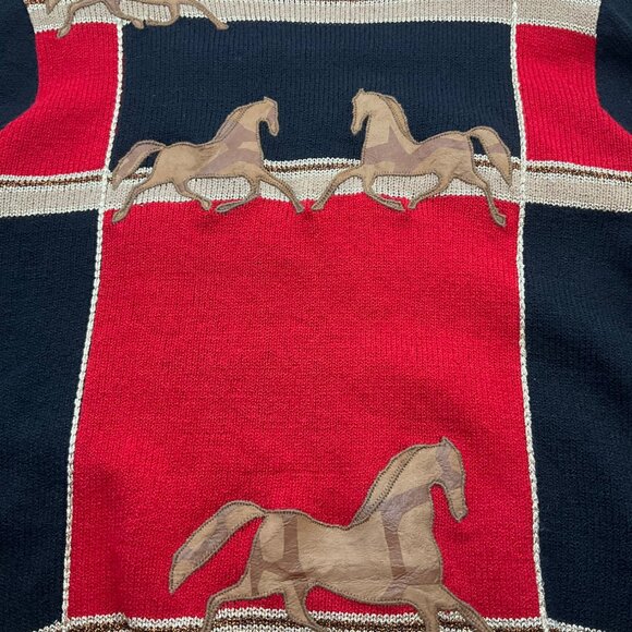 Vintage Antonella Preve Leather Horse Knit Sweater Equestrian Old Money - Picture 3 of 11